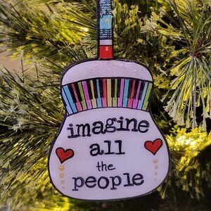 Beatles Imagine All the People Guitar Ornament